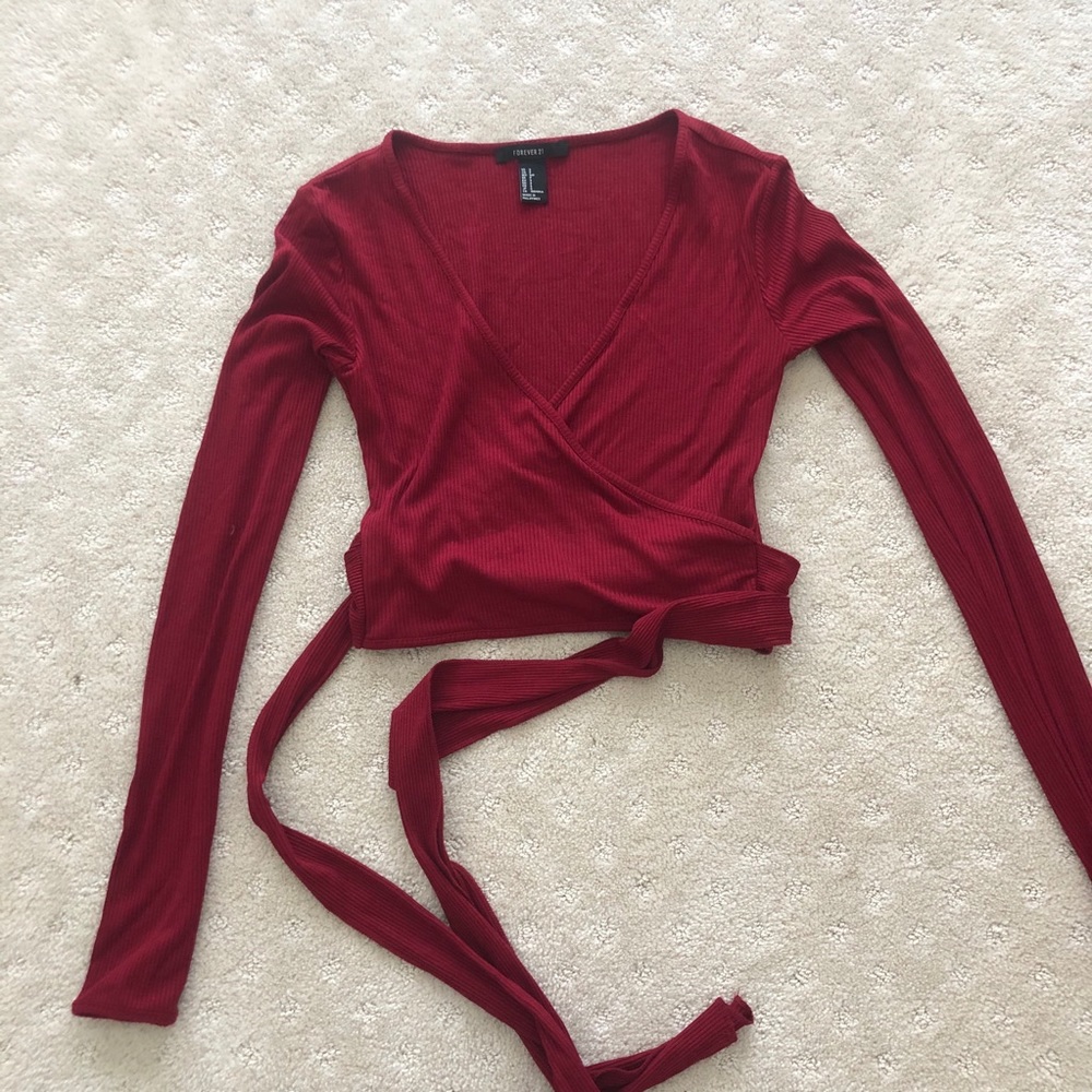 Forever 21 Red Ribbed Crop Top
